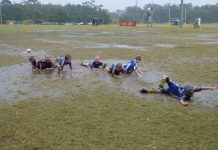 Boys wallowing in the mud