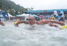 In the swim in a deep blue oasis of calm