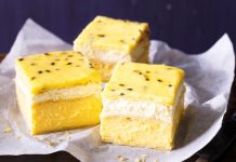 Vanilla slice with passionfruit icing