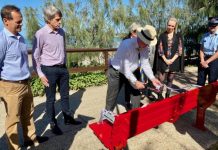 Red benches provide a beacon reminder