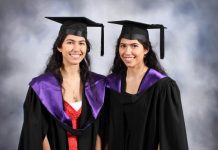 Double celebration as identical twins graduate together