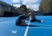 Students line up coins for cancer